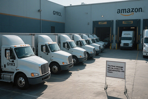 亞馬遜FBA倉(cāng)庫(kù)外，卡車長(zhǎng)龍蜿蜒數(shù)公里